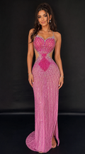 Crystal-Embellished Cinched Bodycon Slip Dress