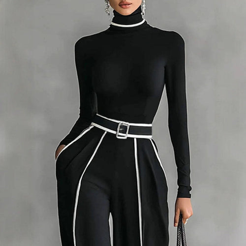 Elegant Stand-Collar Knitted Wide-Leg Pants Suit