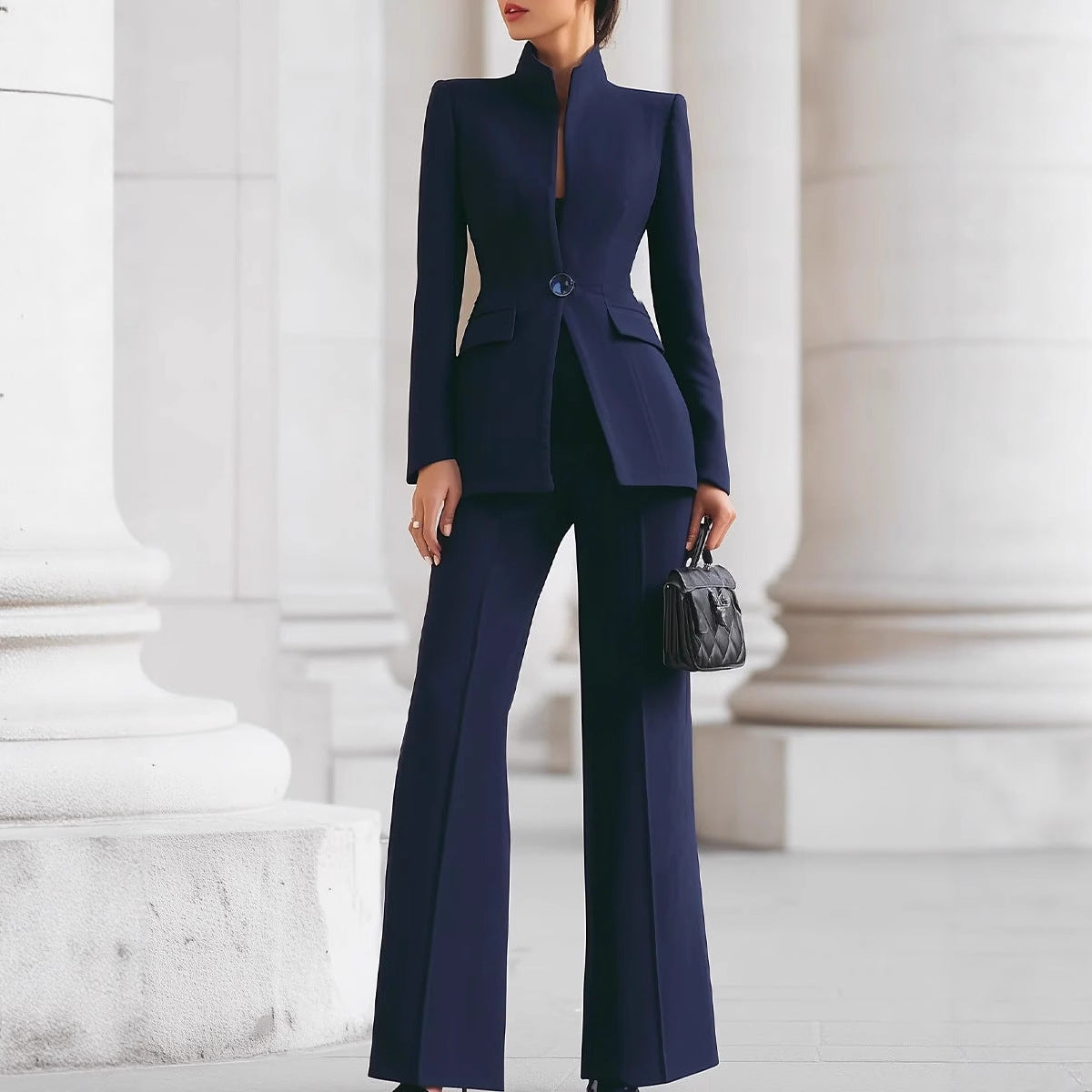 Long-Sleeve One-Button Two-Piece Suit Set