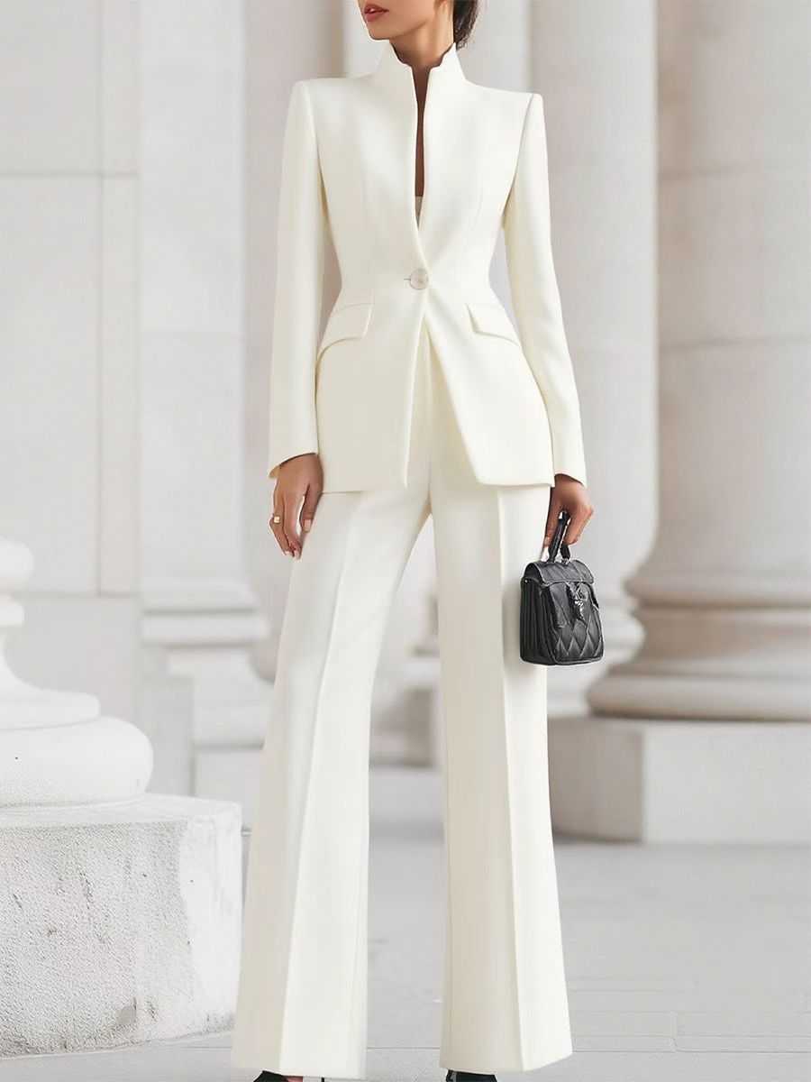 Long-Sleeve One-Button Two-Piece Suit Set
