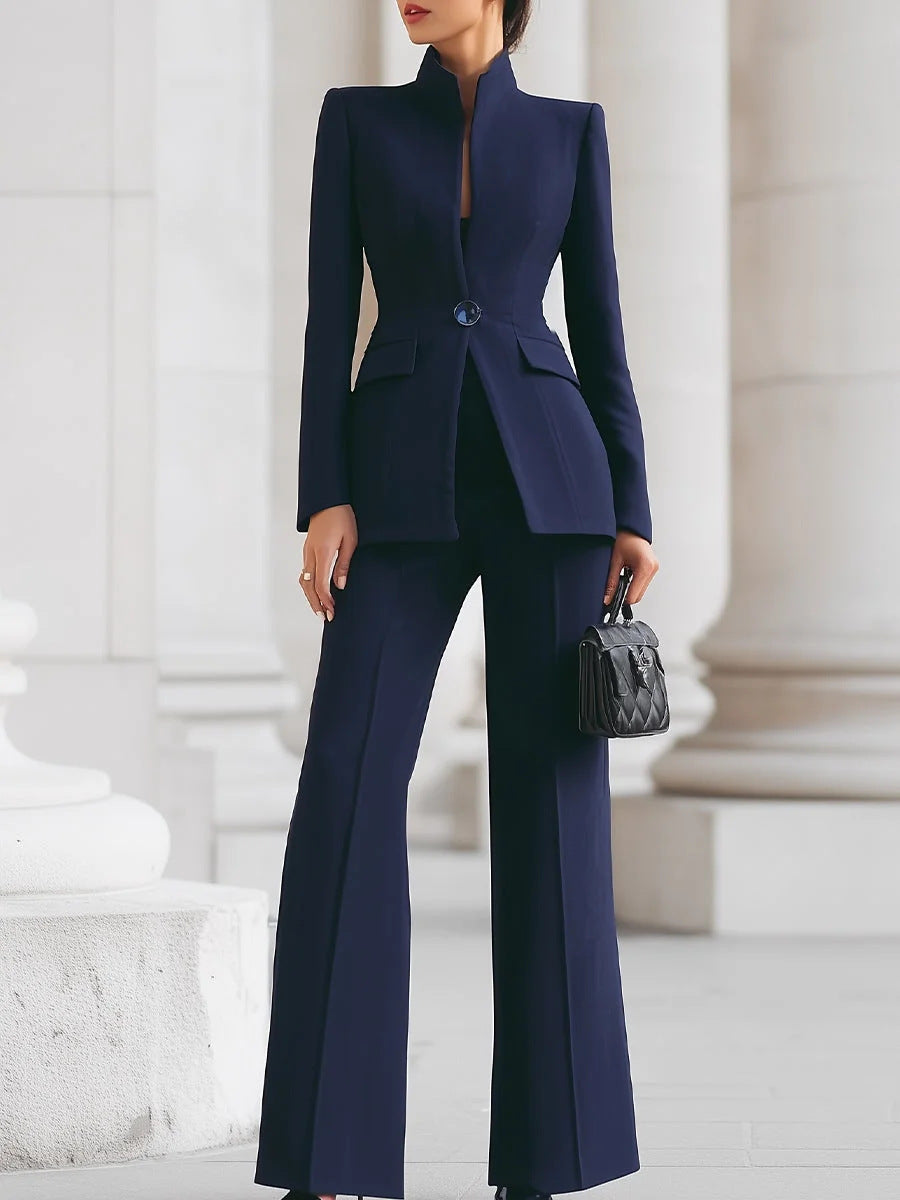 Long-Sleeve One-Button Two-Piece Suit Set