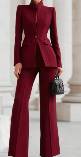 Long-Sleeve One-Button Two-Piece Suit Set