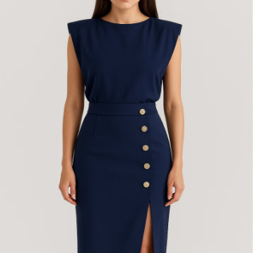 Metal-Button Side-Split Summer Dress