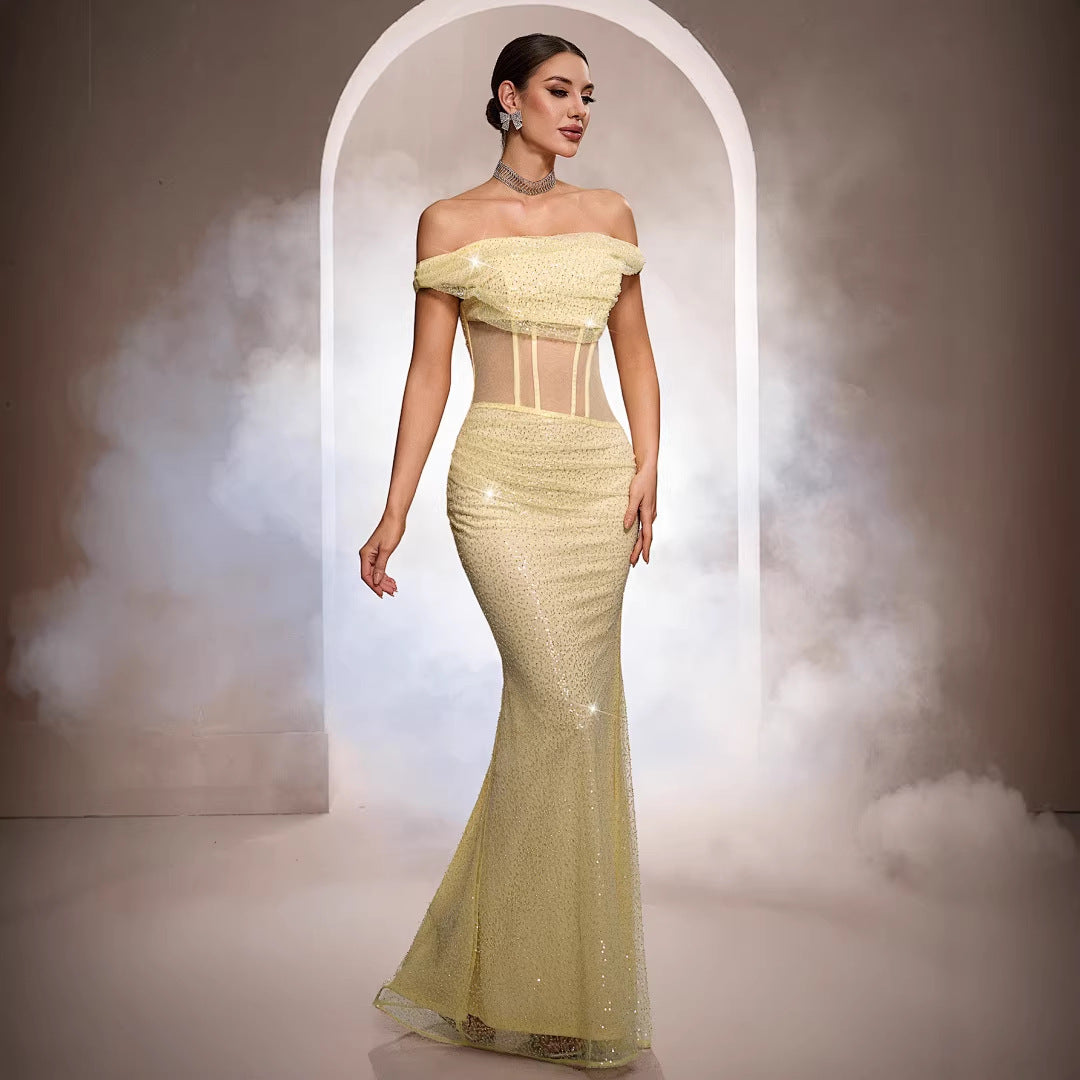 Off-Shoulder Sequined Mermaid Evening Gown