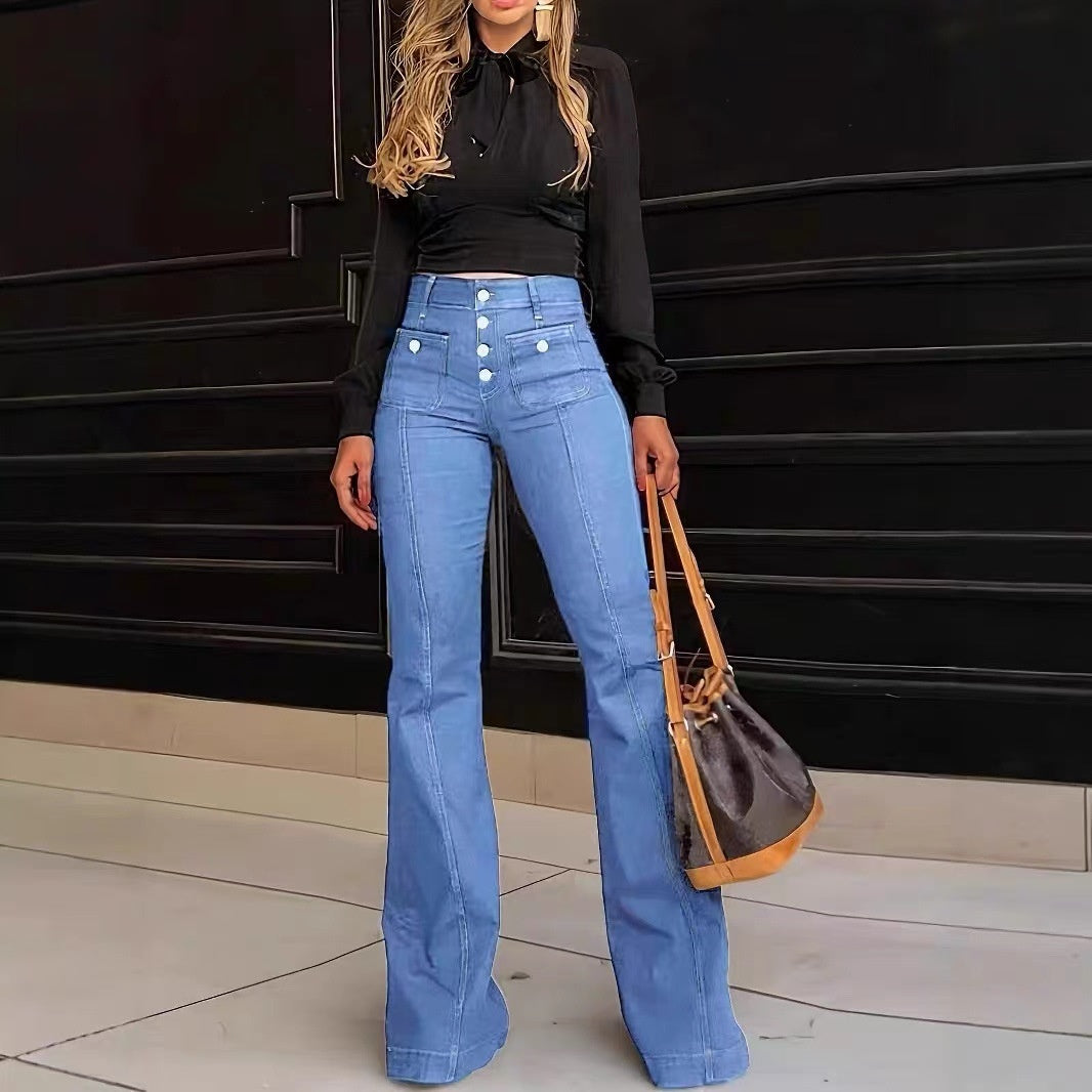 Patchwork Slim-Fit Stretch Flared Jeans