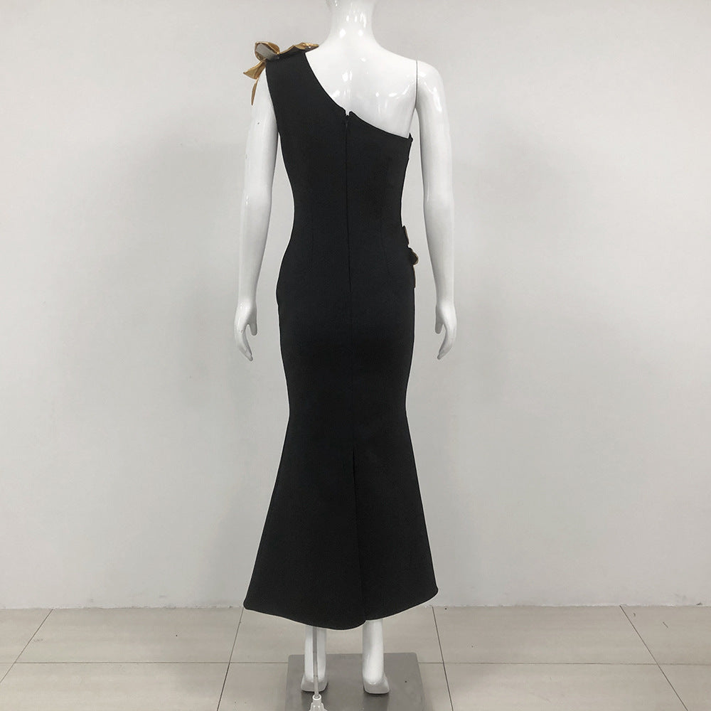 Slim-Fit Bandage Golden Floral Maxi Dress