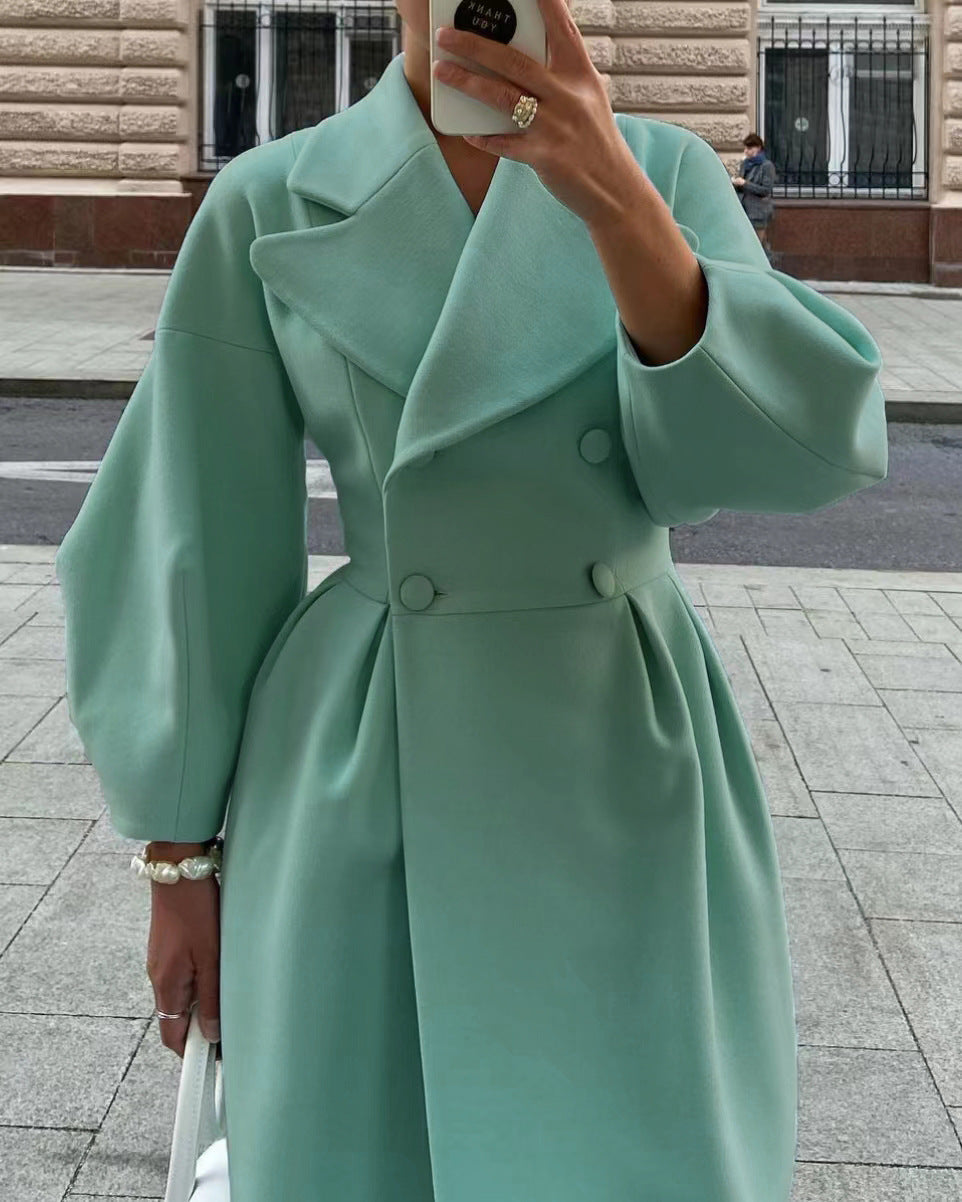 Vintage Lantern-Sleeve Wide-Lapel Jacket